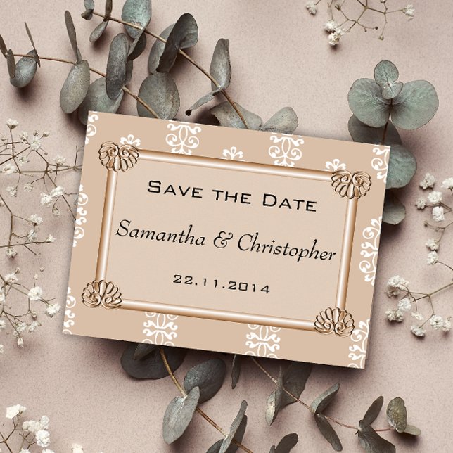 Peach Damask Bröllop Save the Date Meddelande Vykort (Skapare uppladdad)