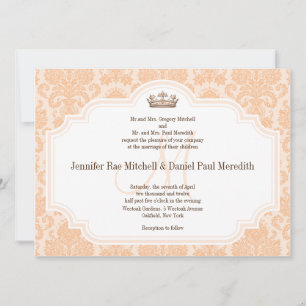 Peach Damask Chocolate Brown Bröllop, ord Inbjudningar