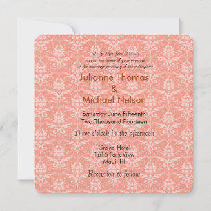 Peach Damask Wedding Inbjudningar