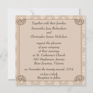 Peach Damask Wedding Inbjudningar