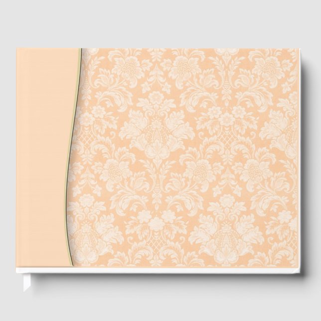 Peach Damask Wedor eller Shower Guestbook bärbar d Gästböcker (Framsida)