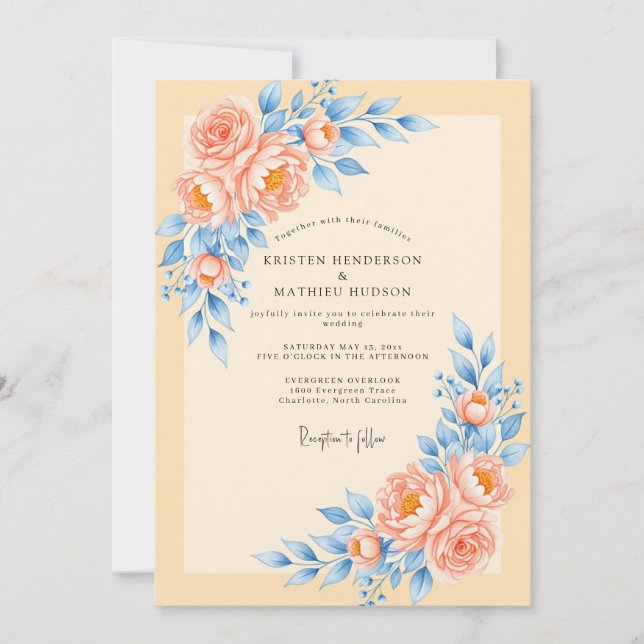 Peach Delicate Spring Wedding Inbjudningar (Framsida)
