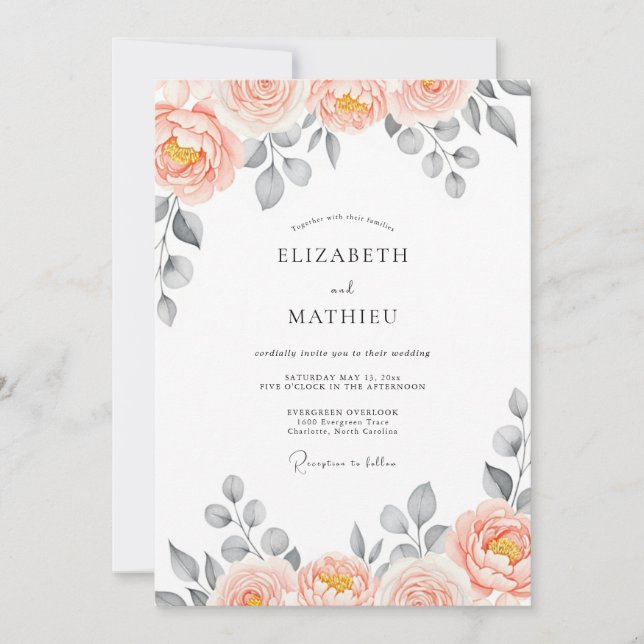 Peach Delightful Watercolor Wedding Inbjudningar (Framsida)