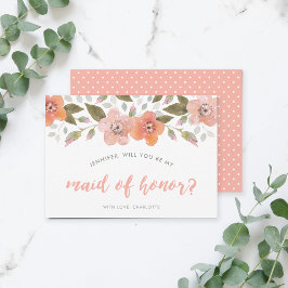 Peach delikat Blommigt blir du min Maid of honor Inbjudningar