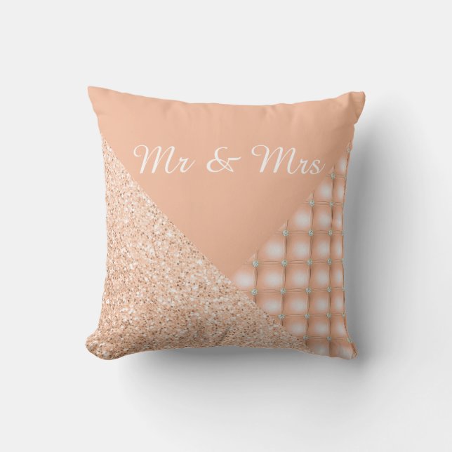PEACH DIAMOND HEART GLITTER CUSHION RING PILLOW KUDDE (Framsida)