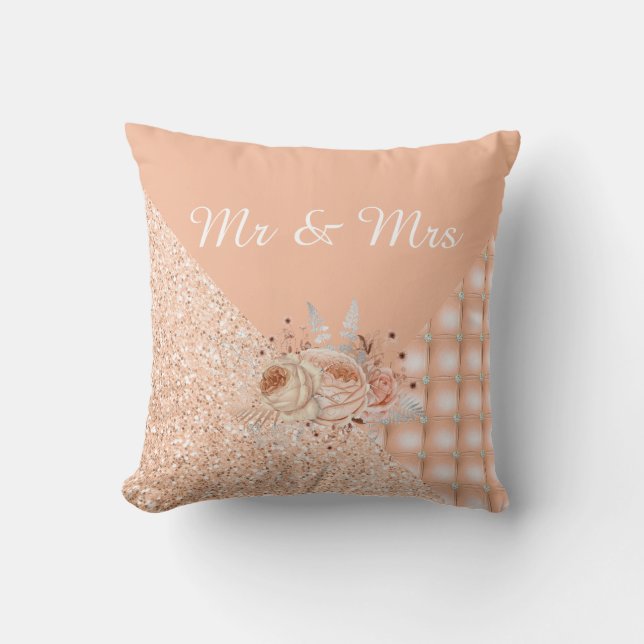 PEACH DIAMOND HEART GLITTER CUSHION RING PILLOW KUDDE (Framsida)