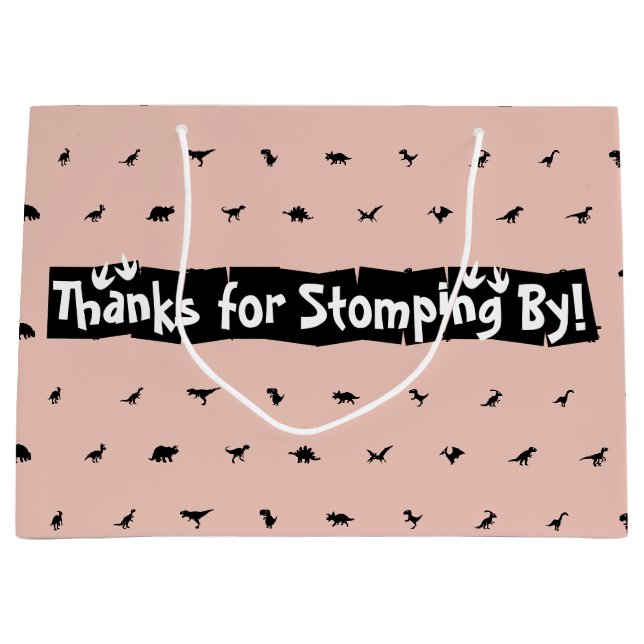 Peach Dinosaur Party Bags: Black Dino Print (Framsidan)