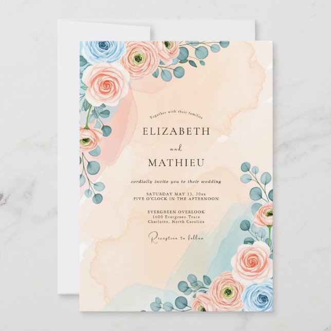 Peach Dreamy Watercolor Wedding Inbjudningar (Framsida)