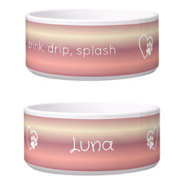 Peach 'drink drip splash' Dog Name Bowl