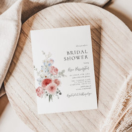 Peach Dusty Blue Blommigt Inbjudningskort för möhi