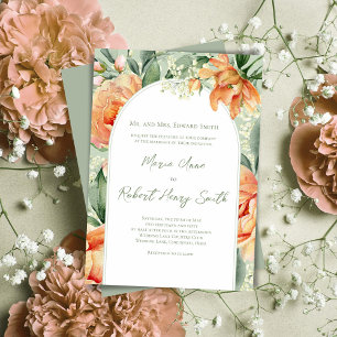 Peach Elegant Blommigt Arch Personligt bröllp Inbjudningar