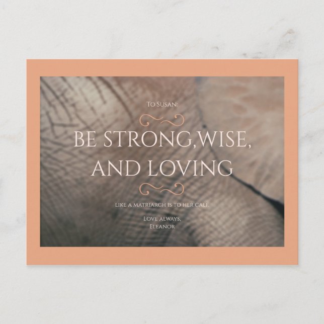 Peach Elephant Baby Shower Vykort (Framsida)