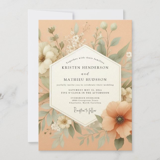 Peach Ethereal Bloom Wedding Inbjudningar (Framsida)