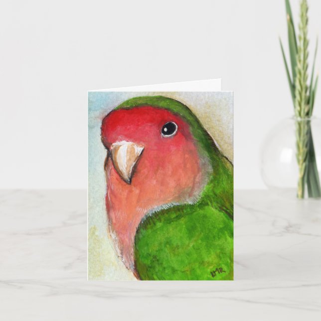 Peach Faced Lovebird Painting Note Card Kort (Framsida)
