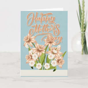 Peach Färg Daffodils - Lycklig Mors dag Helgkort