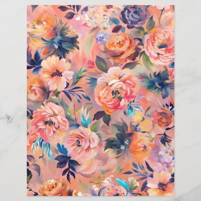Peach färg pastel blommigt scrapbook papper (Framsida)