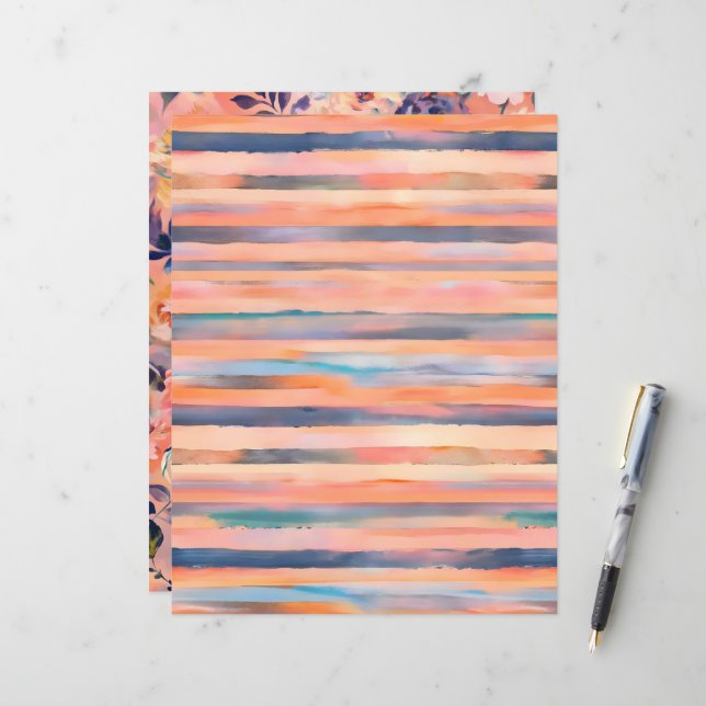 Peach färg pastel rand skrapbook papper (Fram/Back In Situ)