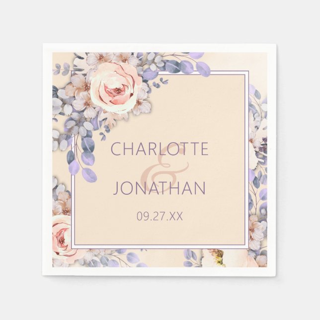 Peach Färgad Blommigt Bröllop Pappra blöjor Pappersservett (Framsidan)