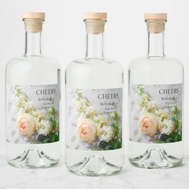 Peach-färgad bukett med rosor spritflaskor etikett (Flaskor)
