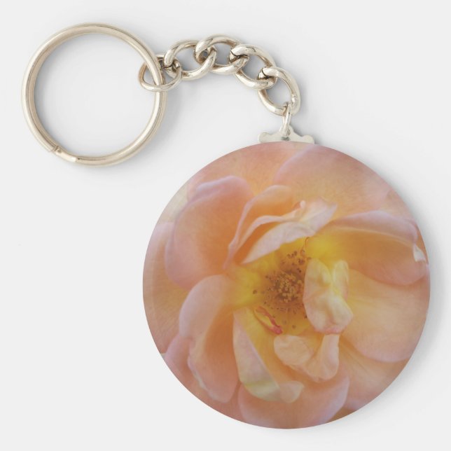 Peach-Färgad Ro Rund Silverfärgad Nyckelring (Framsidan)