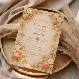 Peach Floral Garden First Birthday 1st Birthday Inbjudningar