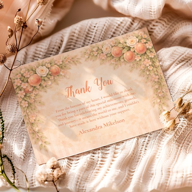 Peach Floral Garden First Birthday 1st Birthday Tack Kort (Skapare uppladdad)