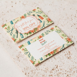 Peach Floral Hair Stylist Business Rabattkort