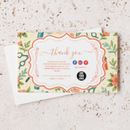 Peach Floral Hair Stylist Business Tack Kort