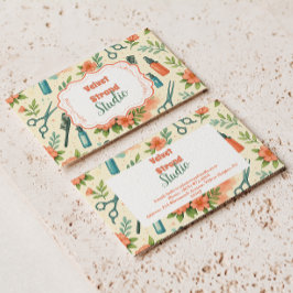 Peach Floral Hair Stylist Business Visitkort