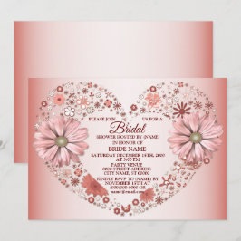 Peach Floral Heart Modern Bridal Shower Party Inbjudningar