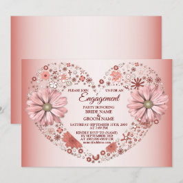 Peach Floral Heart Modern Engagement Party Inbjudningar