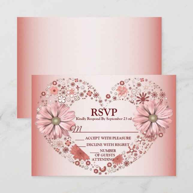 Peach Floral Heart Modern Party OSA Kort (Fram/baksida)