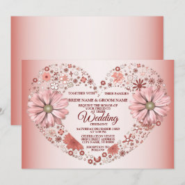 Peach Floral Heart Modern Wedding Inbjudningar
