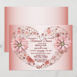 Peach Floral Heart Modern Wedding Rehearsal Dinner Inbjudningar