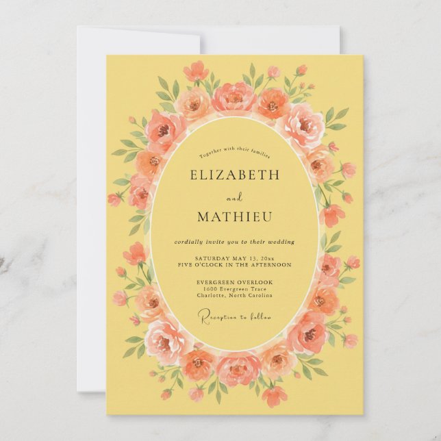 Peach Floral Meadow Wedding Inbjudningar (Framsida)