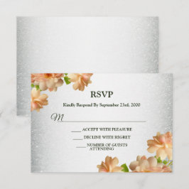 Peach Floral Silver Glitter Modern Wedding Party OSA Kort