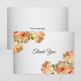 Peach Floral Silver Glitter Modern Wedding Party Tack Kort