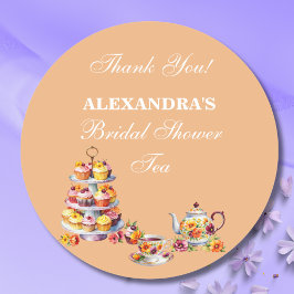 Peach Floral Tea Party Bridal Shower Favor  Runt Klistermärke