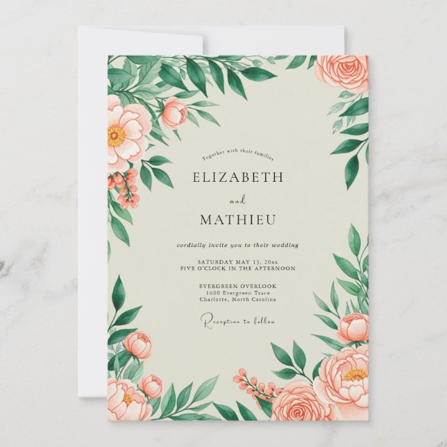 Peach Flourishing Spring Wedding Inbjudningar (Framsida)