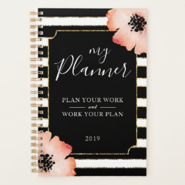 Peach Flower Rand Black White Guld Planner