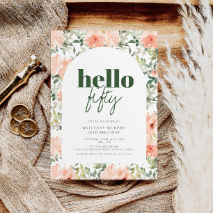 Peach Flowers Arch Trendig Modern 50:e födelsedag Inbjudningar