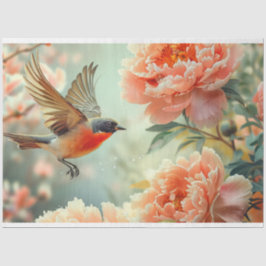 Peach Flowers Bird Decoupage