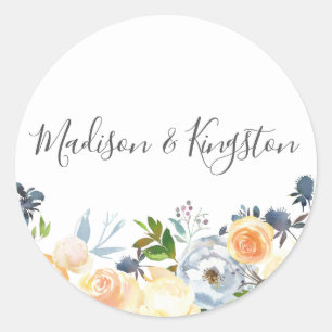 Peach Flowers Elegant bröllop Favor Runt Klistermärke