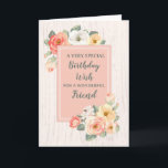 Peach Flowers Friend Birthday Card Kort<br><div class="desc">Söt och tankeväckande hälsningskort för din väns födelsedag med persikofärgad rosa och vit vår blommor,  rustiskt trä mönster och handskriven text från stil.</div>