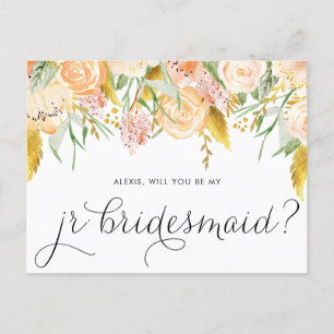 Peach Flowers Guld blir min Jr Bridesmaid Inbjudan Vykort