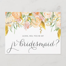 Peach Flowers Guld blir min Jr Bridesmaid Inbjudan Vykort