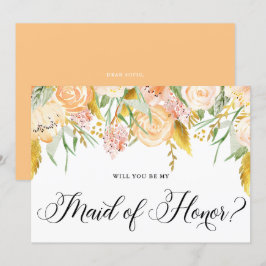 Peach Flowers Guld ska du vara min Maid of honor Inbjudningar