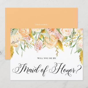 Peach Flowers Guld ska du vara min Maid of honor Inbjudningar
