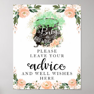 Peach Flowers Halloween Baby Shower Advice-tecken Poster