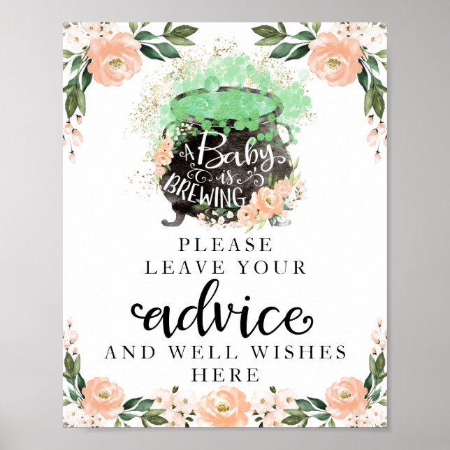 Peach Flowers Halloween Baby Shower Advice-tecken Poster (Framsidan)